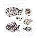 Pottery Printing Blocks Retro Fish Pattern Wooden Stamps (Set of 6) Htag1958