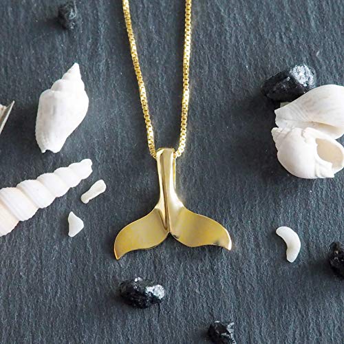 Sterling Silver With Yellow Gold Tone Overlay Plain Whale Tail Pendant Necklace With Chain #TOP5