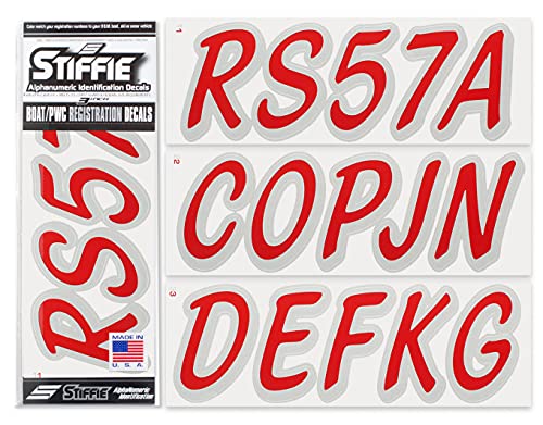 Image of Whipline Solid Red /Silver 3 inch Alpha-Numeric Registration Identification Numbers Stickers Decals for Boats & Personal Watercraft