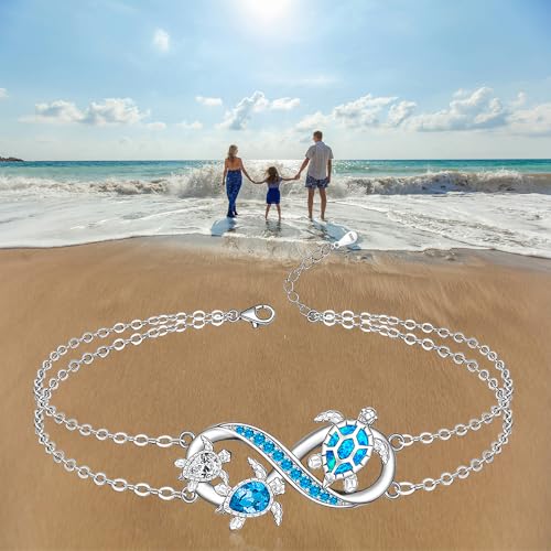 Image of Fenthring Sea Turtle Anklet Bracelets for Women Sterling Silver Ankle