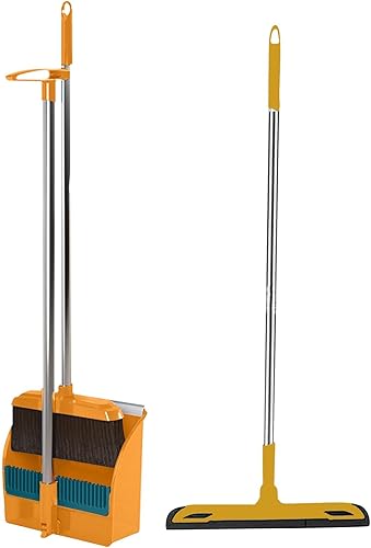Miniatura 7 de Juego de escoba y recogedor con escoba de mango largo de 34.5 pulgadas, escoba de vestíbulo vertical y recogedor, escoba interior con recogedor para
