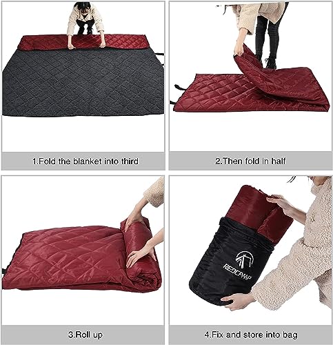 REDCAMP Große Camping Decke mit Sherpa Futter, Kaltwetter Warme Outdoor Decke Winddicht für Camping Stadion, Maschinenwaschbar 59'x 79' Rot