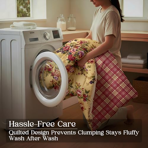 Image of Utopia Bedding Microfiber AC Comforter for King Size 220x240 cm - Lightweight, Skin-Safe & Hotel-Style Quilted Blanket with Floral Print (Tan)