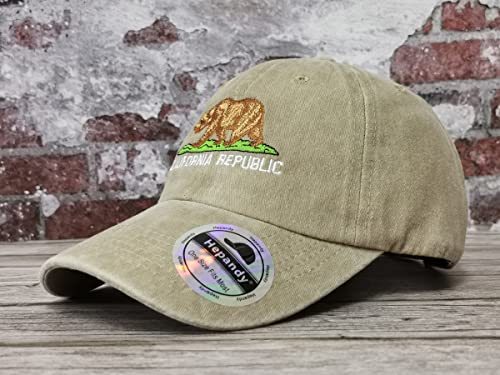 Hepandy California Bear Hat For Men Women Kids, Washed Khaki Embroidered Baseball Hat, Cali Republic State Flag Embroidery Dad Hat #TOP1