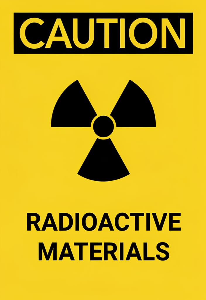 peiyeety Caution Radioactive Materials Tin Sign 12x8 Inch, Yellow & Black Radiation Warning Metal Wall Decor, Vintage Industrial Safety Poster for Garage Man Cave Lab Office, Funny Gift Idea
