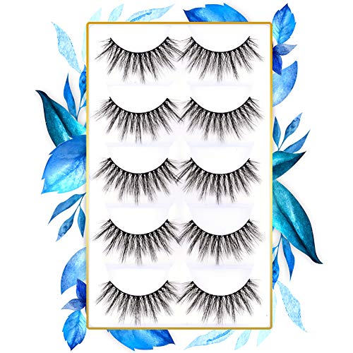 5 Pairs Pack 3D Faux Mink Eyelash,Natural Handsome Mink Eyelash Extension,Dramatic False Lashes Fluffy Long Makeup , Soft Thick Reusable Lashes,Easy to Wear