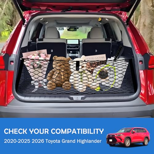 Image of Envelope Style Cargo Net for 2020-2025 2026 Toyota Grand Highlander Accessories, Trunk SUV Mesh Cargo Net, Upgraded 5mm Bungee&Double-layer Nylon Storage Tailgate Netting Grocery&Tool Holder Organizer