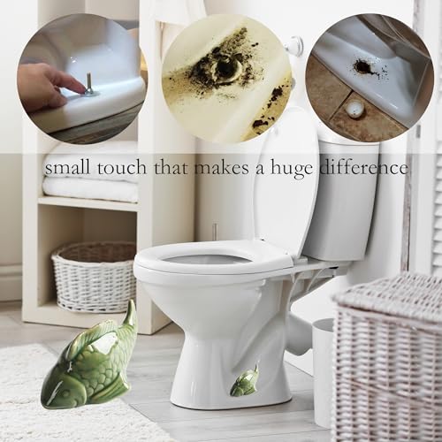 Image of ZUNON Toilet Bolt Caps, Decorative Toilet Bolt Covers, Ceramic Cute Frog Covers Toilet Bolts Bathroom Decor Easy Installation Set of 2 (Green Fish)