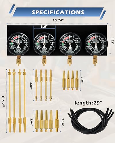 Image of DAYUAN Motorcycle Fuel Vacuum Carburetor Synchronizer Carb Sync Gauge | Compatible with Honda Yamaha GS KZ 550 650 750，4 Vacuum Gauges，0-76cm /Hg Readings，Chrome Fittings，Storage Case