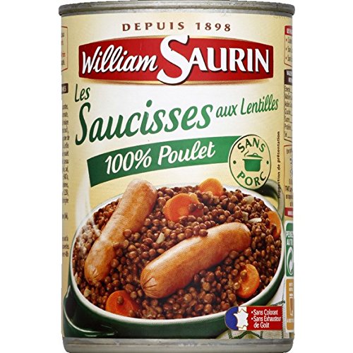 William Saurin Salchicha con lentejas, 100% pollo, 420 g
