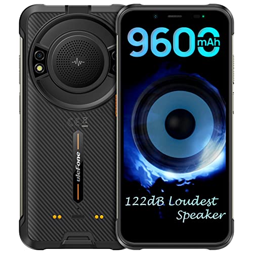 Ulefone Power Armor 16 Pro Rugged Smartphone, 9600mAh Big Battery, 8GB + 64GB, 122dB Speaker, Dock Charging, 128GB Expand, Android 12 Phone Unlocked, 16MP Camera, 5.93", 3-Card Slot, NFC, Black