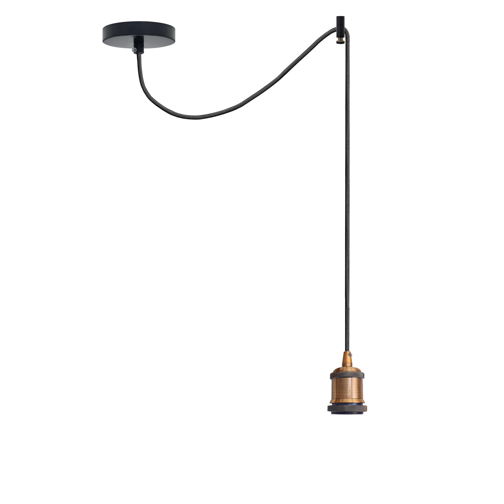 LEDSone Vintage Industrial Pendant Light, Brass E27 Lamp Holder with 195cm Adjustable Black 3-Core Cable for Kitchen Bar