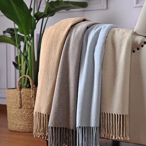 Cuddle Dreams Silk Throw Blanket With Fringe, Pure Mulberry Silk, Naturally Soft, Breathable (Taupe) #TOP3