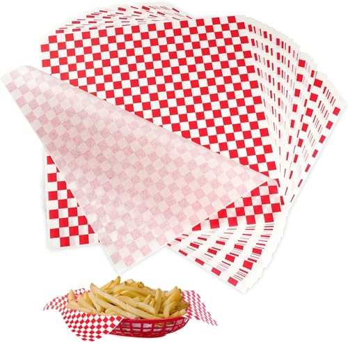 Deli Paper Sheets, 100 Sheets Food Wrapping Paper 11 x 10 Inch Food Basket Liners Grease Proof Sandwich Wrapping Papers Disposable Wax Papers Sheets for Breads French Fries Hot Dogs