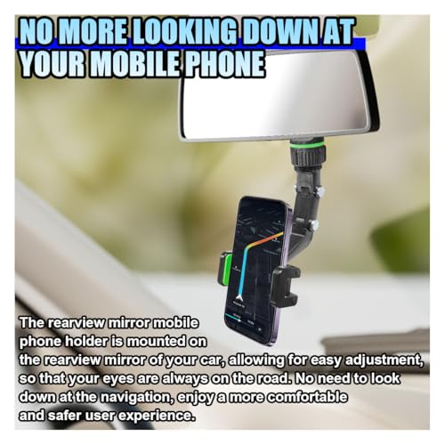 Rearview Mirror Phone Mount Holder for Car, 360° Rotating Adjustable Car Green - 第 7/13 張圖片