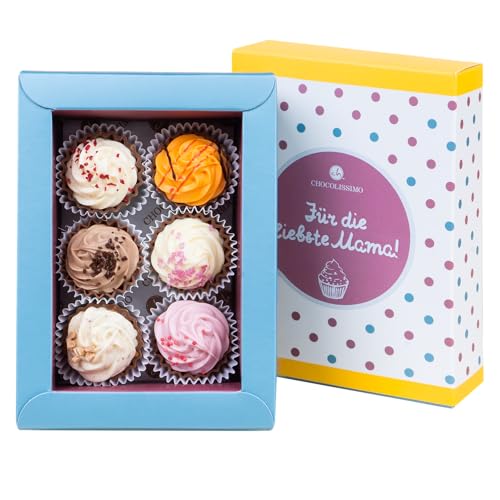 CHOCOLISSIMO - Geschenk Mama - Muttertag Süßigkeiten - Schokolade Geschenk für Mutter - 6 Cupcake Pralinen - Geschenkidee Geburtstag, Jahrestag, Weihnachten für Mutti, Schwiegermutter