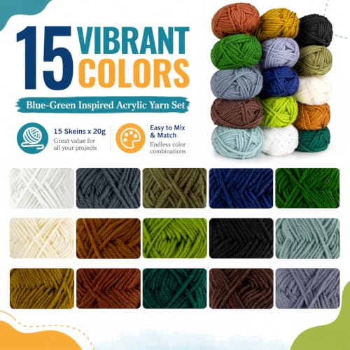 Image of 15 Pack x 20g Acrylic Yarn - Soft Knitting Yarn for Crocheting for Crafts Skeins for Crocheting DIY Bulk for Handicraft Knitting Scarves Ideal Gift for Beginners and Adults