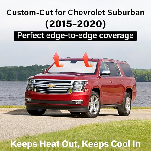 Image of EcoNour Windshield Sun Shade Compatible for Chevrolet Suburban 2015-2020 | Full-Size SUV Front Window Sunshade | Foldable Sun Visor Protector | UV & Heat Blocking Protection