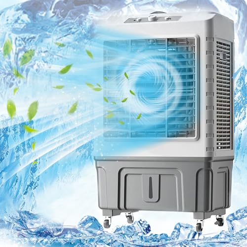 MESOVFCA Aire Acondicionado evaporativo portátil con oscilación de 120° y 3 velocidades de Viento, Ideal para Habitaciones y garajes, versátil para Uso Interior/Exterior.