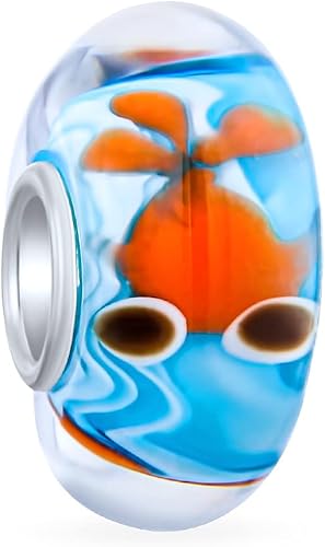 Bling Jewelry Cartoon Nautical Blue Fish Bowl Whale Ocean Vacation Travel Murano Glass .925 Sterling Silver Spacer Bead Fits European Charm Bracelet