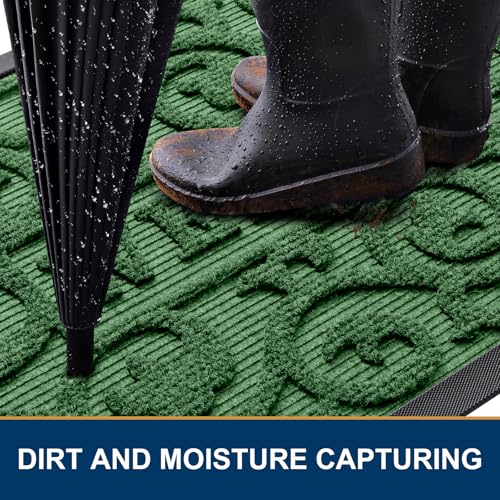 Image of Smiry Welcome Door Mat Outside Entrance, Heavy Duty Trap Dirt and Moisture Easy Clean Low Profile Patio Porch Indoor Outdoor Front Doormat for Entry, 29.5x17 Inch, Green