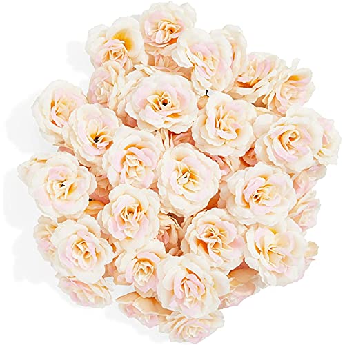 Image of Bright Creations Artificial Roses - 3-Inch Champagne, 50-Pack Stemless Silk Heads - Silk Roses for Wedding DIY Bouquets - Gold Flowers for Centerpieces & Home Decor