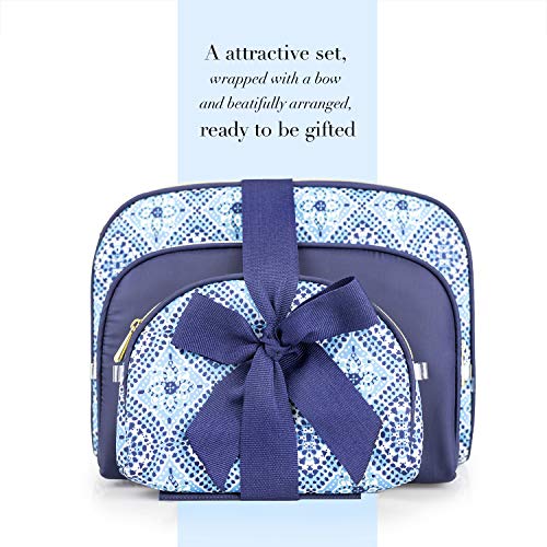 3 Pc Cosmetic Bag Set, Purse Size Makeup Bag for Women, Toiletry Travel Bag, Makeup Organizer, Cosmetic Bag for Girls Zippered Pouch Set, Large, Medium, Small (Navy & Blue) - Image 3