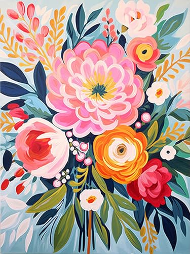 Image of MjhRcll Flowers Stamped Cross Stitch Kits,Flowers in Vase Cross Stitch Ornament Kits for Adults Beginners, Counted Embroidery Needlepoint Kits Home Decor 12x16 Inch