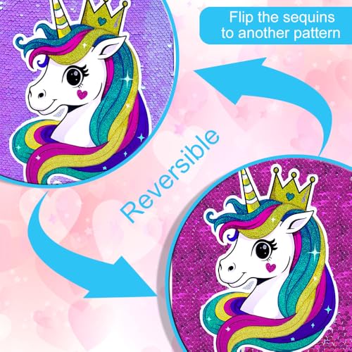 Image of CCJPX 16 inch Unicorn Backpack for Girls, 3Pcs Kids Sequin Bookbag with Lunch Box, Water Resistant Elementary School Bag for Kindergarten Preschool Toddler (Purple)