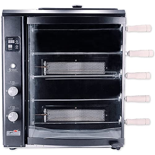 Brazilian Flame Rotisserie Grill Roaster With 5 Auto Rotating Skewers In Black For Rotisserie Chicken, Steak, Fish, Brazilian Style Bbq And Churrasco, Modern Portable Smoke-Free Propane Grill #TOP5