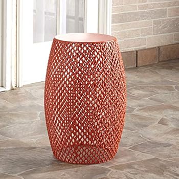 Alternative view of Metal Outdoor Garden Stool, Accent Table, Side Table, or Plant Stand - Sunset Orange