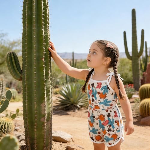 Aimsbveo 2-3T Toddler Girls' Casual Sleeveless Cactus Jumpsuits Spaghetti Strap Loose Flower Romper Short Pants for 2Y 3Y Girl Summer Playsuit Outfits Clothes — view 5