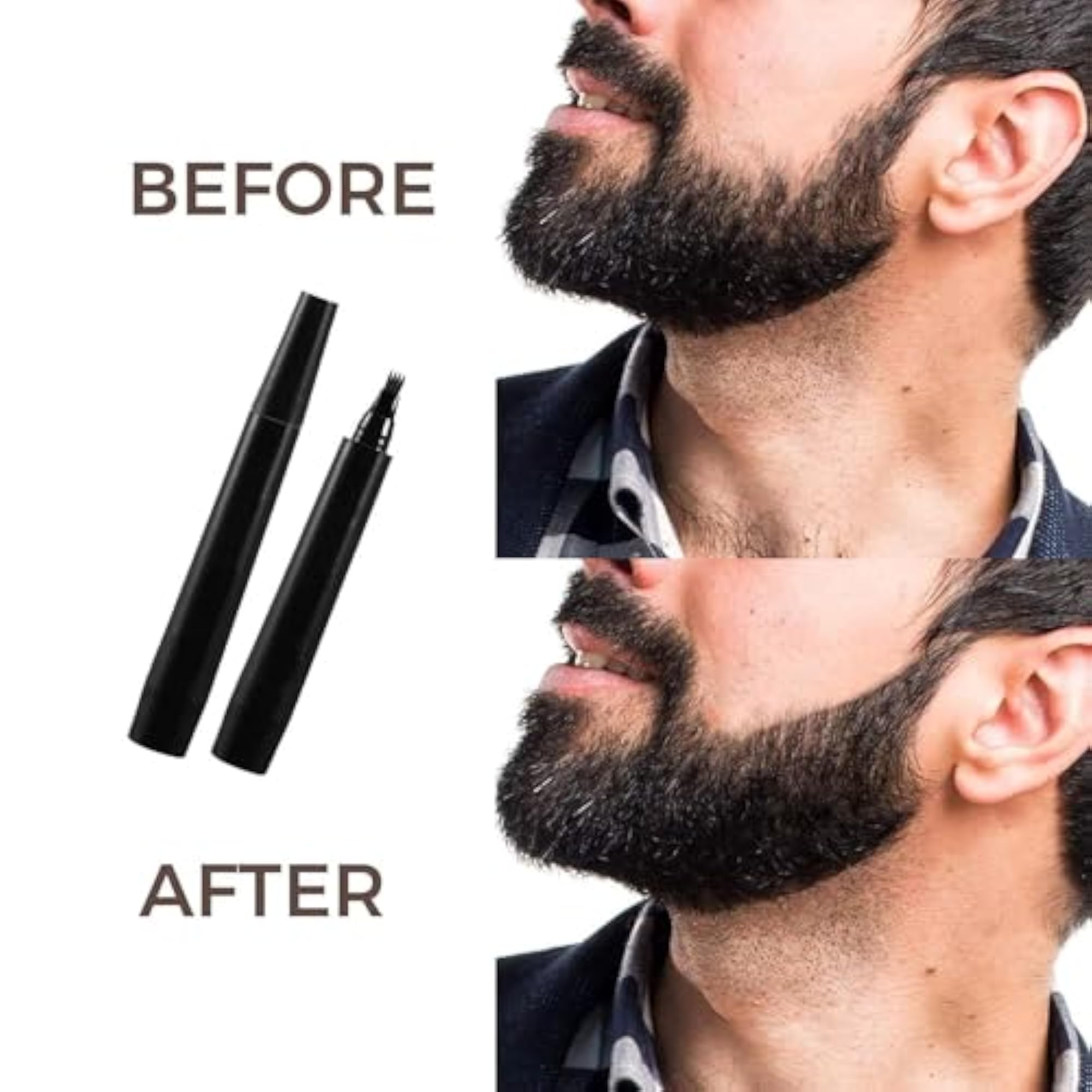 Beard Pencil Filler for Men, Waterproof Styling Pen with Brush