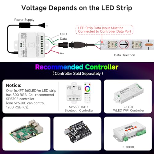 Image of SEZO WS2812B IC RGB LED Strip 160 Pixels /m 2.7mm Width Ultra Narrow Individually Addressable RGB Light 0807SMD Dream Full Color Flexible Tape 16.4ft IP30 DC12V(No Adapter or Controller)