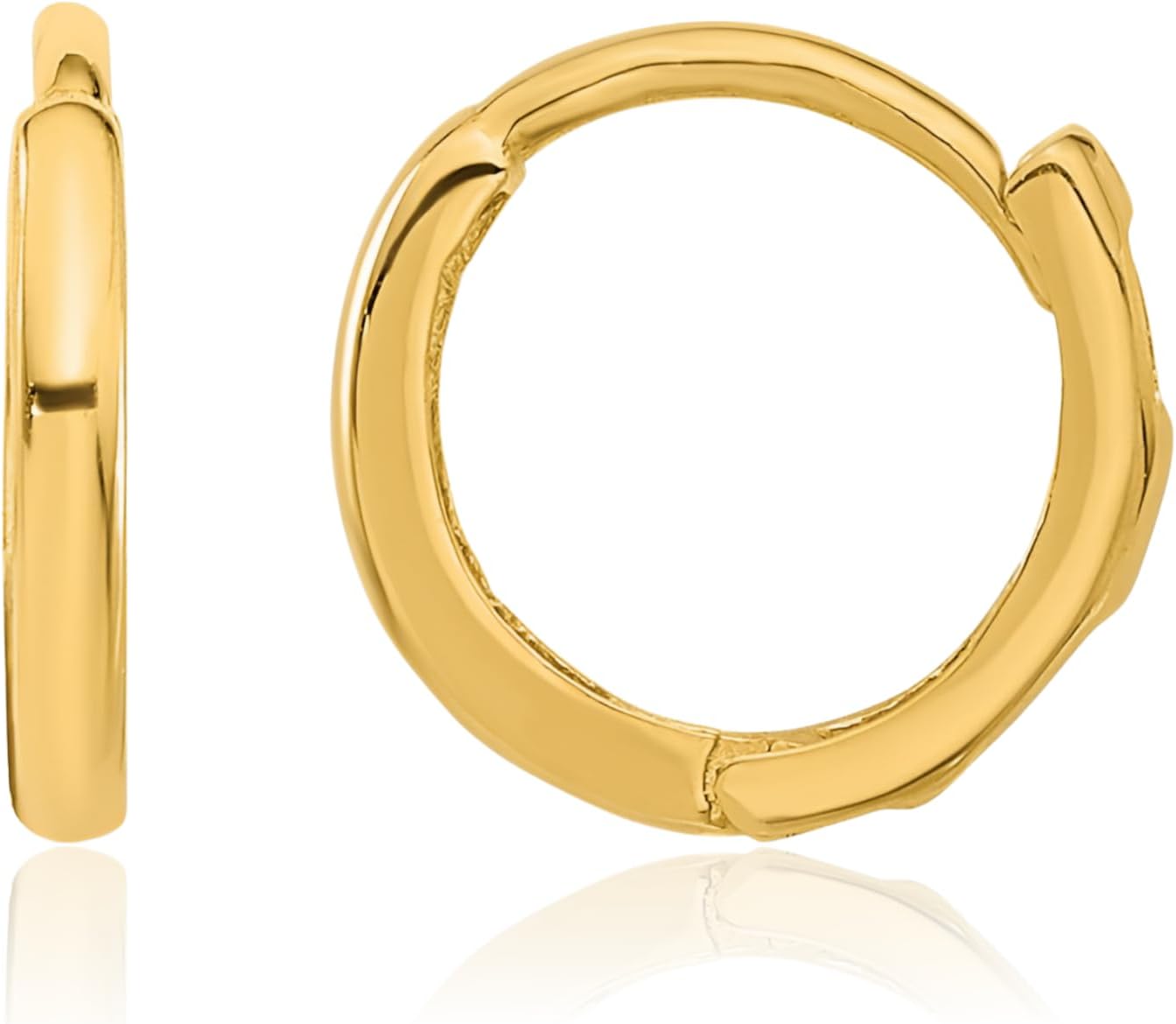 IceCarats 14K Solid Yellow Gold Small Huggie Hoop Earrings 9.5mm 3/8 inch Snap Back, Polished For Her