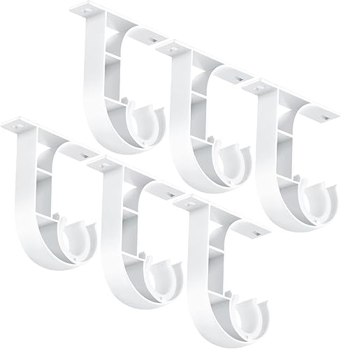 TOKPLNU Soporte para barra de cortina de techo, soporte de barras de cortina resistente, aleación de aluminio, blanco, paquete de 6 ganchos