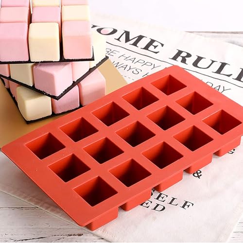 Image of 15 Cavity /Slot Square 3D Cube Silicone Cake Mold, Chocolate Mold Mousse Cupcakes Baking Tool Molds for Dessert Cheesecake Truffle Caramels Jelly Brownie Soap Icecream Popsicle Mould.
