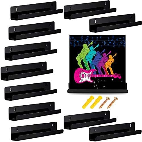 Jetec 12 Pieces Acrylic Vinyl Record Holder Wall Mount Record Shelf Storage Frame for Display Listening Records Collection and Decoration (Black)