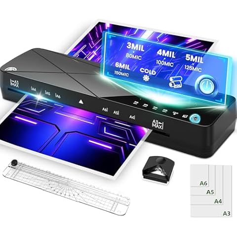 Laminator Machine A3 Laminating Machine - 3-6 Mil Thermal Laminator 13 Inches with Laminating Sheets, 5-in-1 Lamination Machine with 6 Laminating Modes and Auto-Off for Home Office School Cover