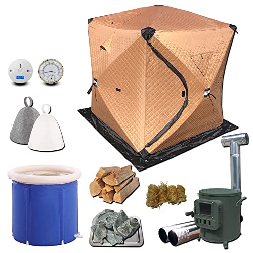 MGC JAPAN TRADE サウナテント セット アウトドア プライベート すぐに使える オールインワン テントサウナ 水風呂 サウナストーン 付 (カーキベージュ)