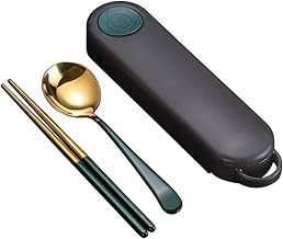 Cabilock Conjunto de colheres de hashis de aço inoxidável reutilizável, hashis e colheres de metal para talheres portáteis