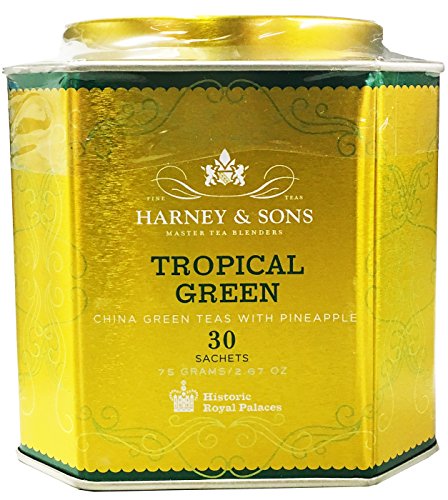 Harney & Sons Tropical Green Tea Tin, Handpicked China Green Teas With Pineapple, 2.67 Ounce, 30 Sachets