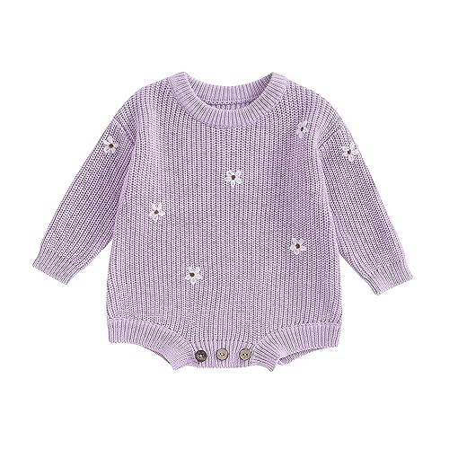 Image of SAYOO Baby Sweater Romper Toddler Girl Oversize Embroidery Knit Pullover Sweater Warm Sweatshirt Romper Fall Winter Clothes