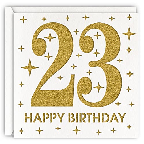 MAGJUCHE Gold 23rd Birthday Card, Laser Cut Glitter Girl Boy Age 23 Gift For Daughter, Son