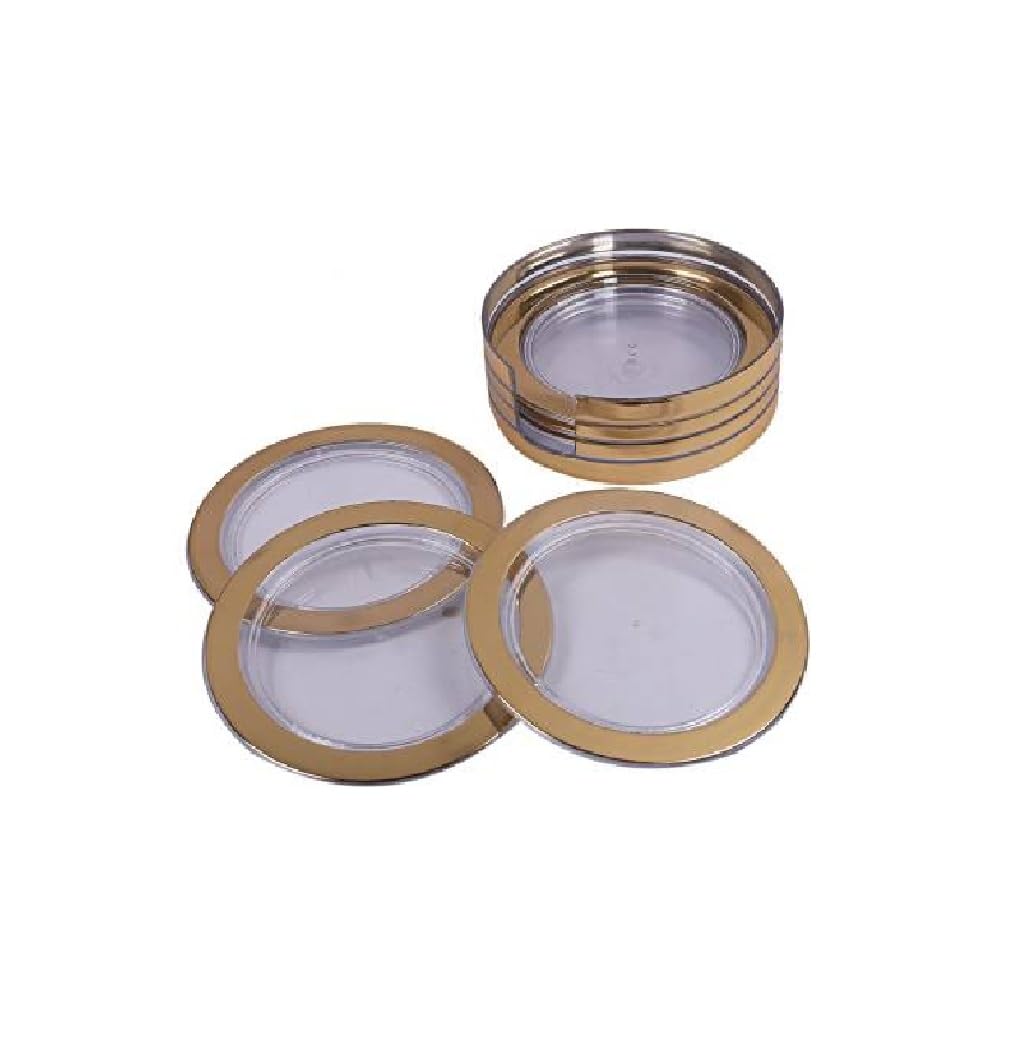Sunlife - Orbit Gold Foil Tea Coaster - Plastic 6 pcs Coaster with Stand, Circular Table Coaster for Tea Cups, Coffee Mugs, Beer Cans, Bar Tumblers & Water Glasses — Amazon image 4