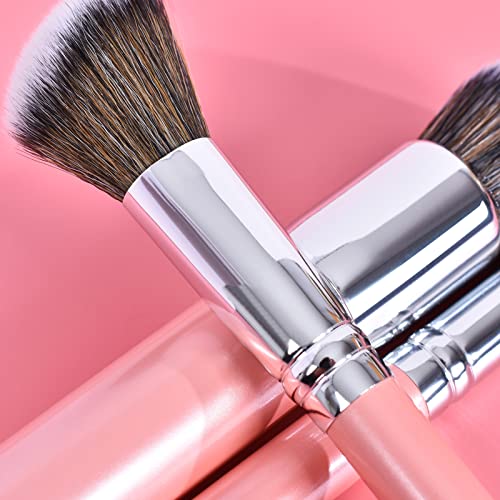 Bueart Design 18Pcs Labeled Best Gift Natural Real Goat Hair Pearl Pink Professional Makeup Brushes Set With Brushes Organize Holder Case Foundation Face Blending Blush Concealers Eye Makeup Brush Set #TOP6