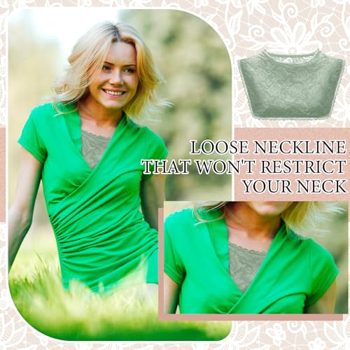 Image of Skicuff 3 Pcs Lace Cleavage Cover up for Low Neckline Fake Collars for Women Modesty Inserts for Low Cut Dresses Crew Collar