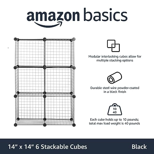 AmazonBasics 6 Cube Metal Wire Powder Coated Storage Shelves Black