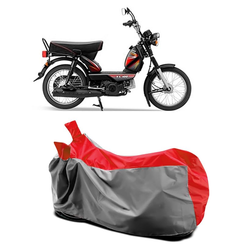 Image of DUFFEL-Two Wheeler Bike Body Cover Compatible for Tvs XL 100 Comfort Bs6 Heat Protectio /UV-Rays /Birds Dropping /DustProof /Waterproof All Variants [Gray Red]