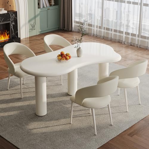 5-Piece Dining Table Set, Cloud-Shaped Kitchen Table with 4 Uphol...
